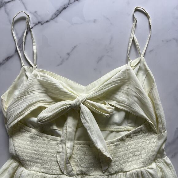 American Eagle Tiered maxi Dress tie back yellow Sz L Boho chic Milkmaid Prairie - Picture 8 of 10